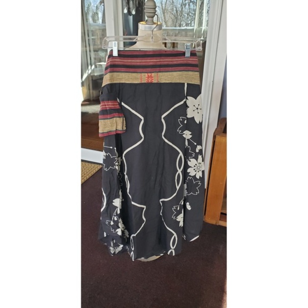 Clea Ray Black‎ Floral Wide Leg Boho Maxi Skirt Elastic Waist Size M